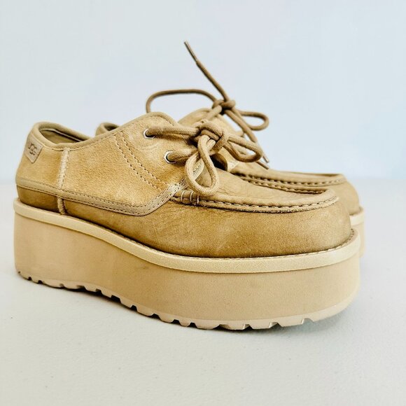 NEW WITHOUT BOX UGG CITYFUNC SUEDE MUSTARD SEED TAN PLATFORM OXFORD SHOES - Picture 1 of 9